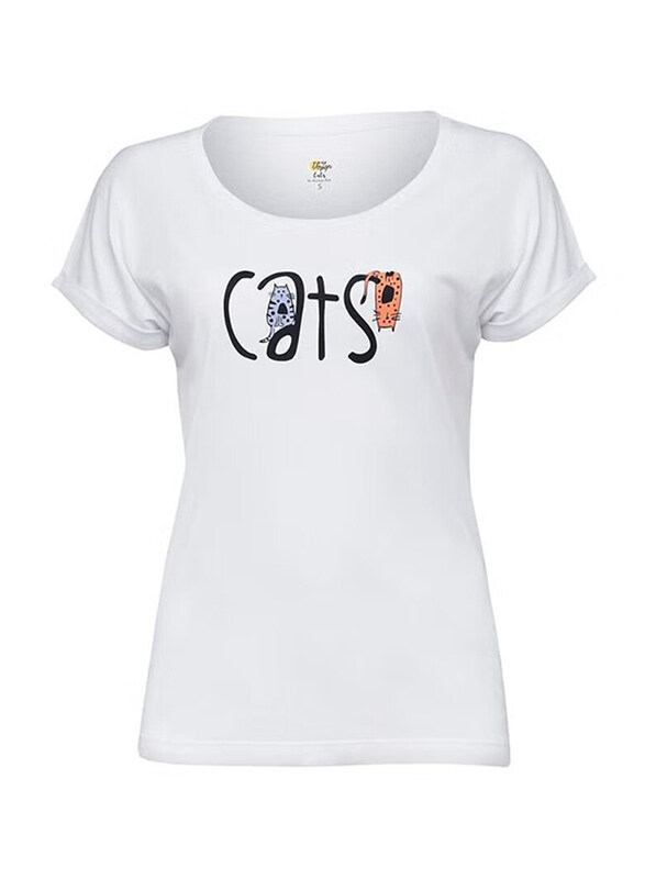 

BiggDesign Cats T-Shirt for Women, S, White