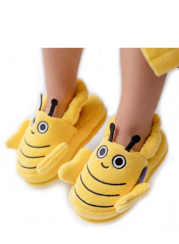 Milk & Moo Buzzy Bee 100% Cotton Toddler Slippers, 2-4 Years, Yellow