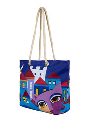 Biggdesign Owl and City Beach Shopping Shoulder Bag for Women, Multicolour