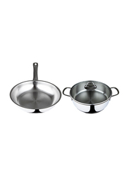 Serenk 3-Piece Modernist Steel Round Cookware Set, Silver