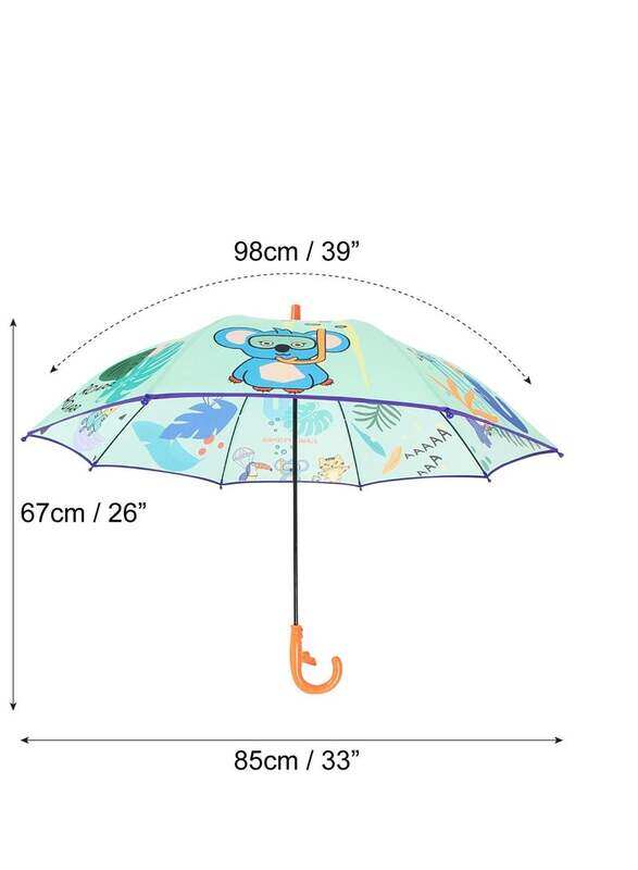 Milk & Moo Jungle Friends 8 Ribs Folding Umbrella with Whistle for Children, Multicolour