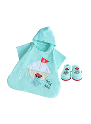 Milk&Moo Sailor Octopus Kids Poncho Towel with House Slippers, 4-6 Years, Turquoise