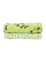 Milk & Moo 2-Piece Cacha Frog Muslin Swaddle Baby Blankets, Green/Black/White