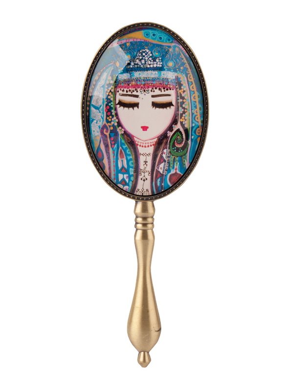 BiggDesign Authentic Female Patterned Decorative Hand Mirror, Gold