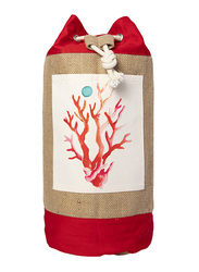 BiggDesign Anemoss Coral Jute Shoulder Bag for Women, Red/Beige/White