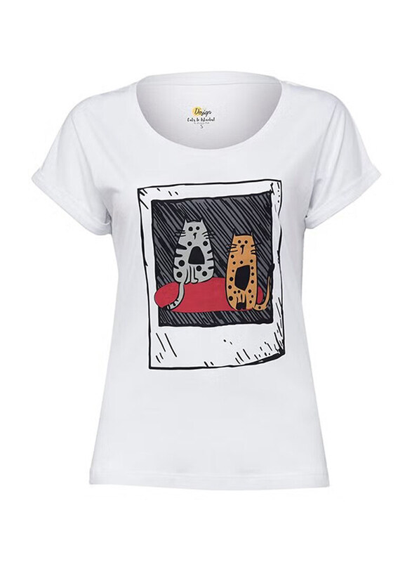 

BiggDesign Cats Casual T-Shirt for Women, S, White