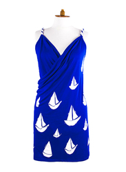 BiggDesign Anemoss Sailing Pattern Sleeveless Mini Beach Dress, Navy Blue