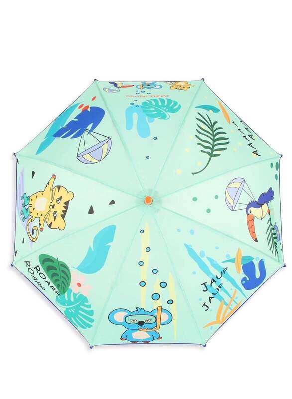 Milk & Moo Jungle Friends 8 Ribs Folding Umbrella with Whistle for Children, Multicolour