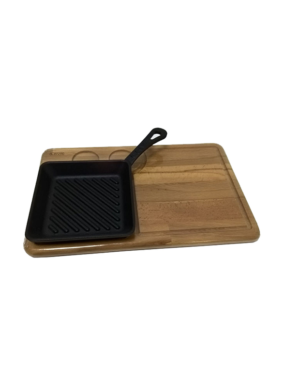 Lava 16cm Square Enameled Mini Grill Pan with Wooden Base, Black/Brown