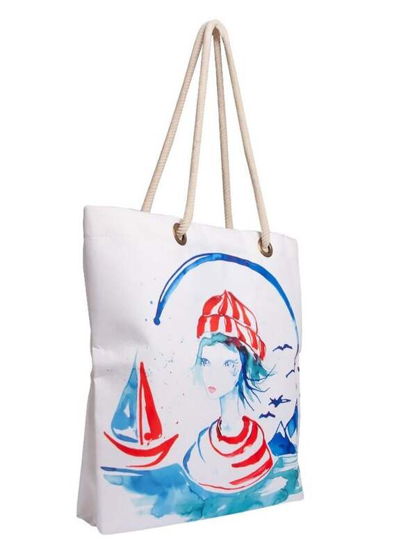 Anemoss Sailor Girl Beach Bag with Rope Handle and Inner Pocket, Multicolour