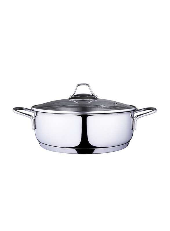 Serenk 24cm Modernist Stainless Steel Round Saute Pan, Silver