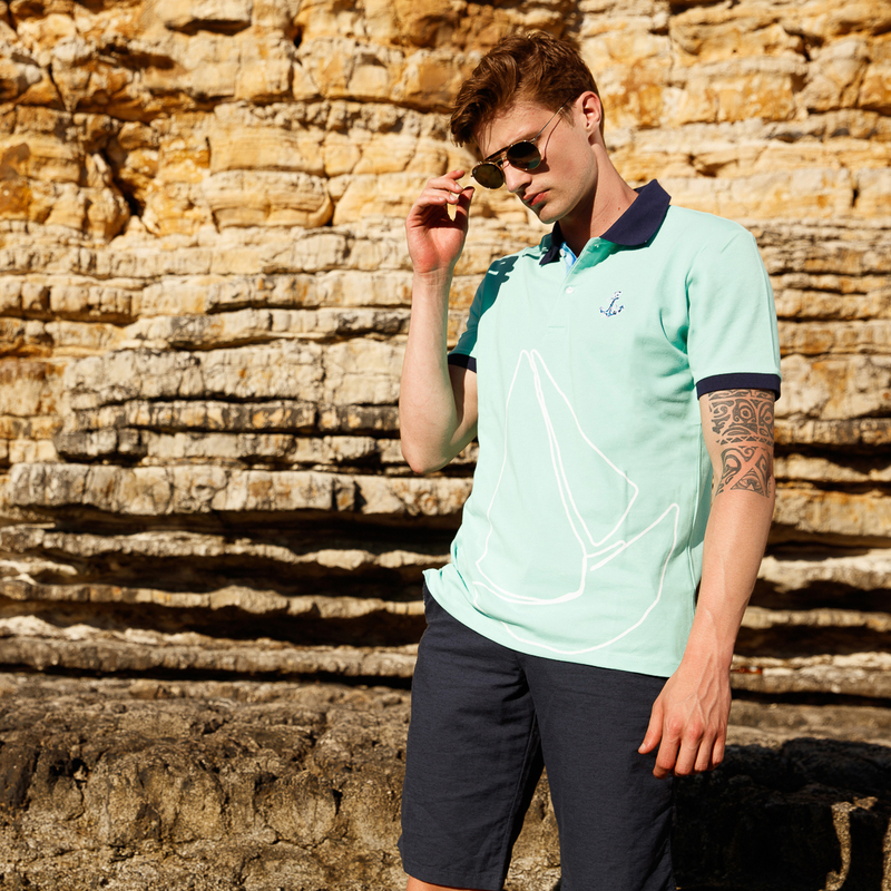 Anemoss Marine Half Sleeve Polo T-Shirt for Men, Small, Mint Green