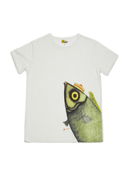 BiggDesign Pistachio Print Short Sleeve Crew Neck T-Shirt for Men, Large, White