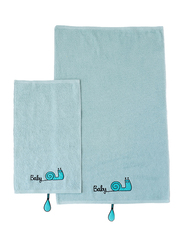 Milk & Moo 2-Pieces Sangaloz Baby Towels Set, Blue/Black