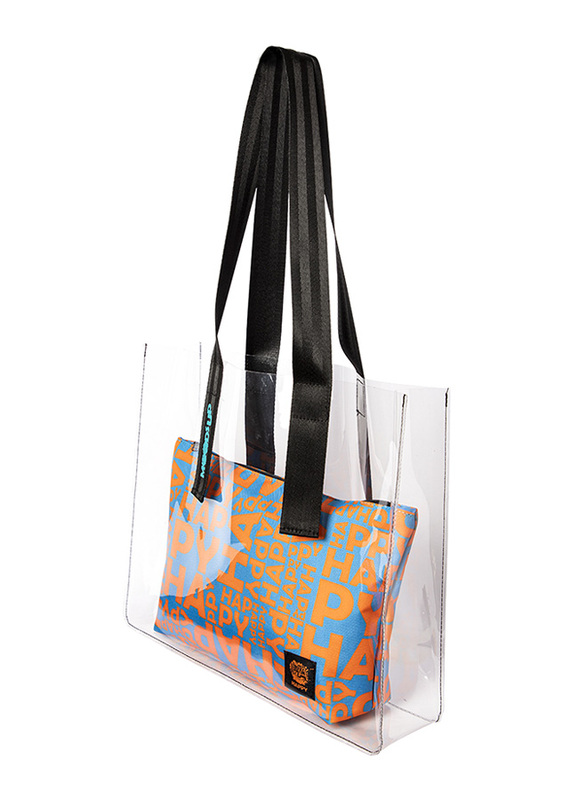 BiggDesign Moods Up Happy Transparent Shopping Tote Bag for Women, Orange/Blue