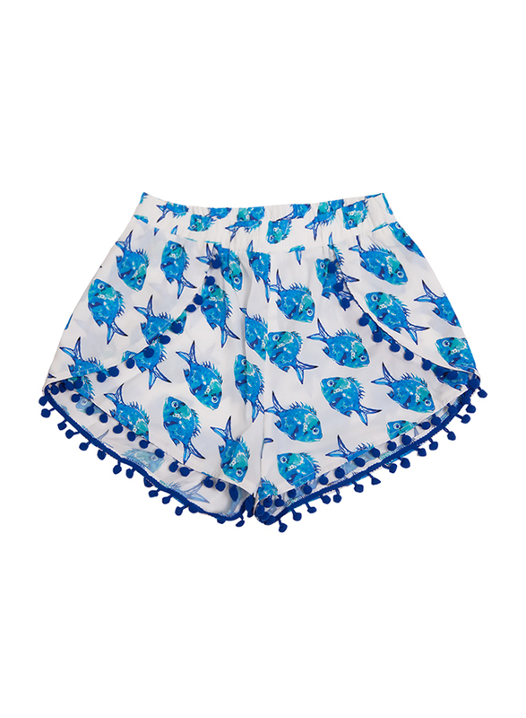 BiggDesign Anemoss Aquarium Patterned Booty/Daisy Dukes Shorts for Women, Small, Blue