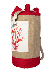 BiggDesign Anemoss Coral Jute Shoulder Bag for Women, Red/Beige/White