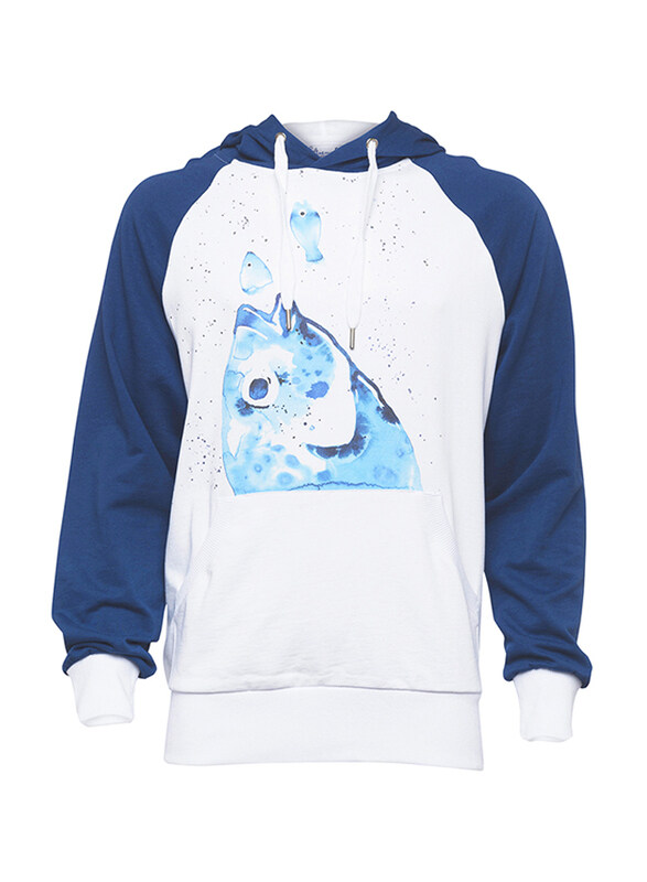 

BiggDesign Anemoss Sea Bream Long Sleeve Hoodie Sweatshirt for Men, Medium, White/Blue