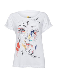 BiggBesign Red Face T-Shirt for Women, L, White