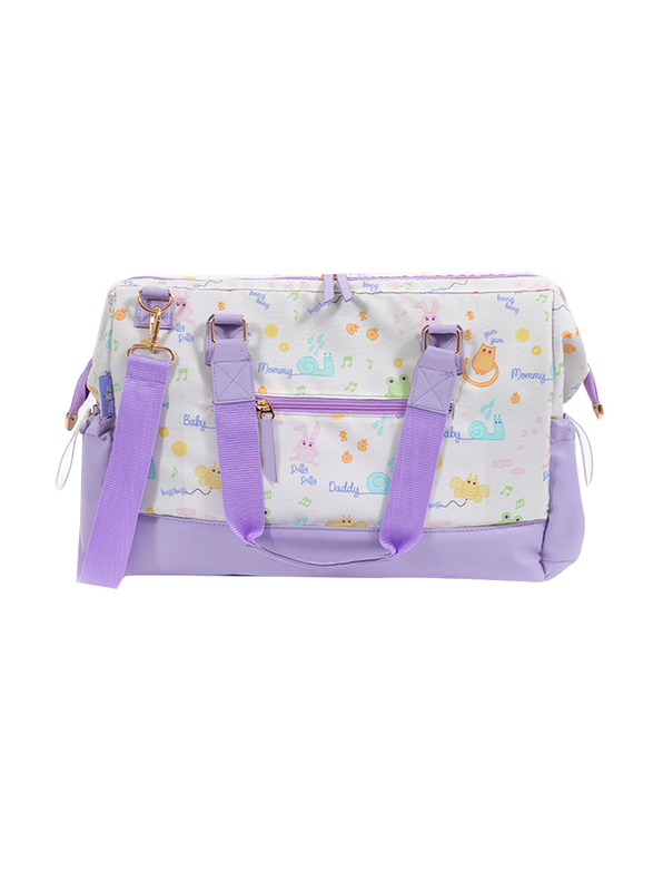 Milk&Moo Waterproof Diaper Tote Bag with Insulated Bottle Pockets and Stroller Strap for Kids Unisex, Purple/White