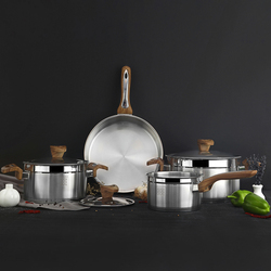 Serenk 7-Piece Definition Stainless Steel Round Cookware Set, Silver/Brown