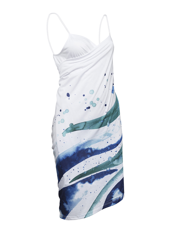 BiggDesign Anemoss Waves Strap Midi Beach Dress, Standard, White/Blue