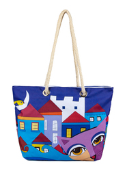 Biggdesign Owl and City Beach Shopping Shoulder Bag for Women, Multicolour
