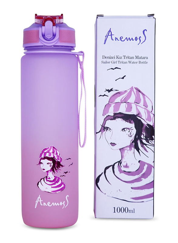 Anemoss 1000ml Sailor Girl Pattern Tritan Water Bottle, Purple
