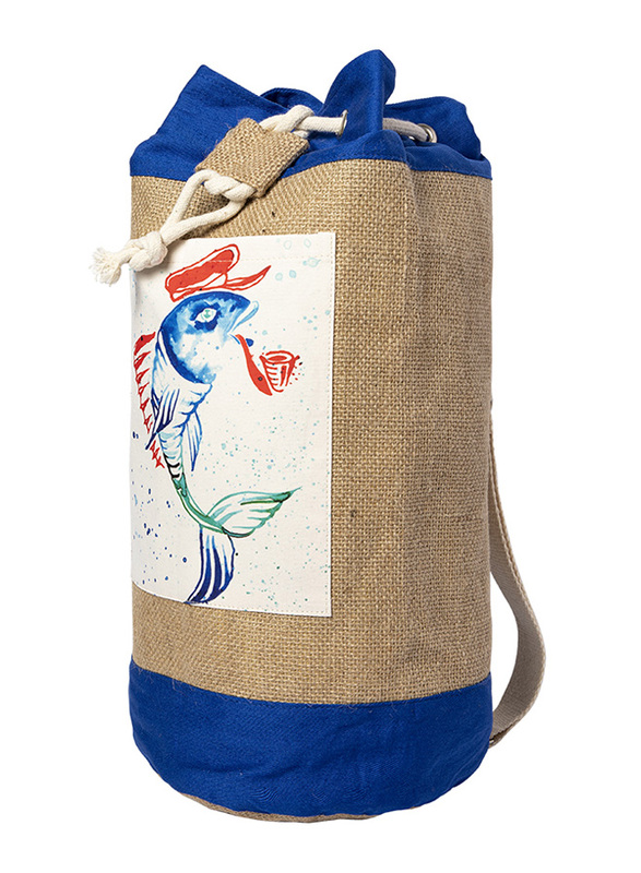 BiggDesign Anemoss Captain Fish Jute Shoulder Bag for Women, Blue/Beige/White