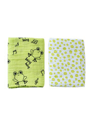 Milk & Moo 2-Piece Cacha Frog Muslin Swaddle Baby Blankets, Green/Black/White