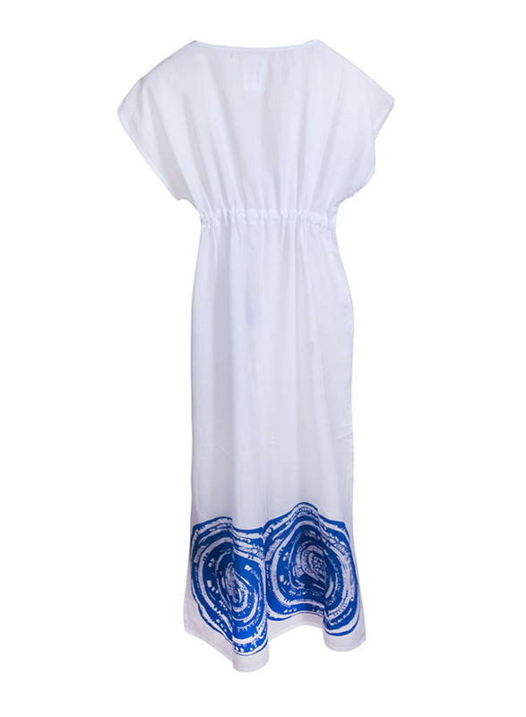 BiggDesign Beach Short Sleeve Maxi Dress, Standard, White/Blue