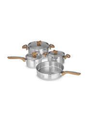 Serenk 7-Piece Definition Stainless Steel Round Cookware Set, Silver/Brown