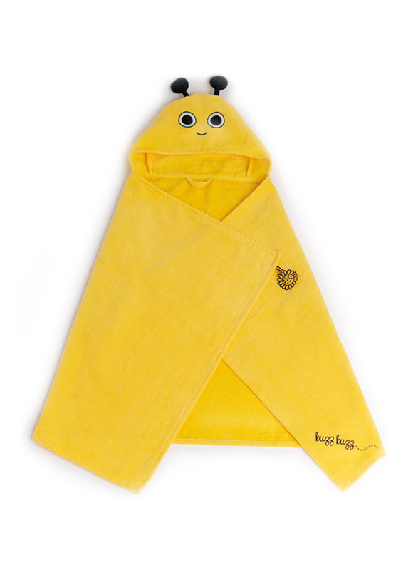 Milk&Moo Buzzy Bee Velvet Hooded Baby Towel for Kids, Yellow