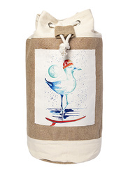 BiggDesign Anemoss Seagull Jute Shoulder Bag for Women, Beige/White/Pink