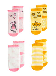 Milk & Moo Yellow Buzzy Bee and Pink Rabbit Chancing 4 In 1 Baby Socks, 12-24 Months, Multicolour