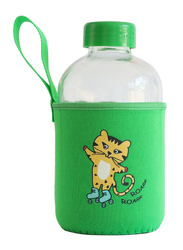 Milk & Moo Skater Cheetah Kids Glass Water Bottle, 600ml, Green