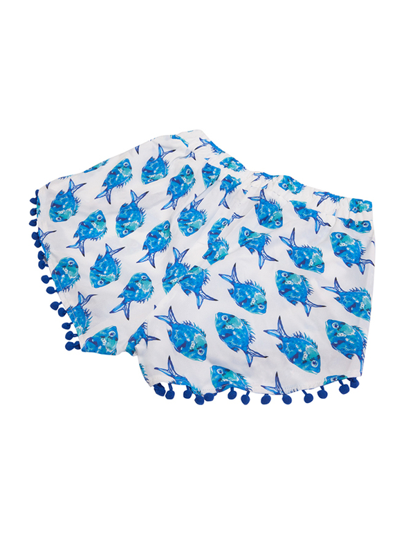 BiggDesign Anemoss Aquarium Patterned Booty/Daisy Dukes Shorts for Women, Small, Blue