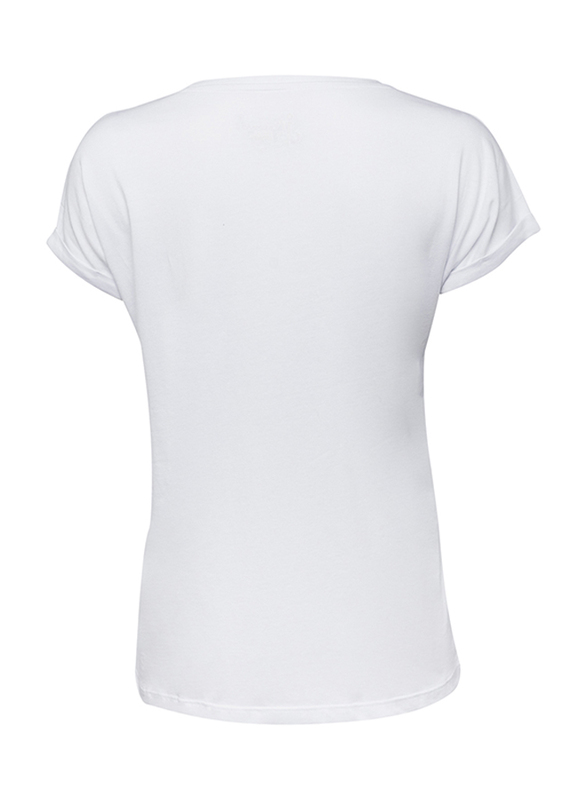 BiggDesign Anemoss Seagull Short Sleeve T-Shirt for Women, Medium, White/Blue/Orange