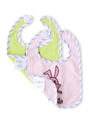 Milk & Moo 2-Pieces Chancing Rabbit & Cacha Frog Muslin Baby Bibs Set, Pink/Green