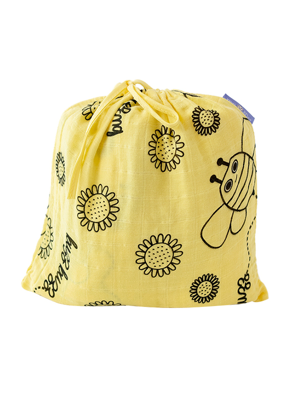 Milk & Moo 2-Piece Buzzy Bee Muslin Swaddle Baby Blankets, Yellow/Black/White