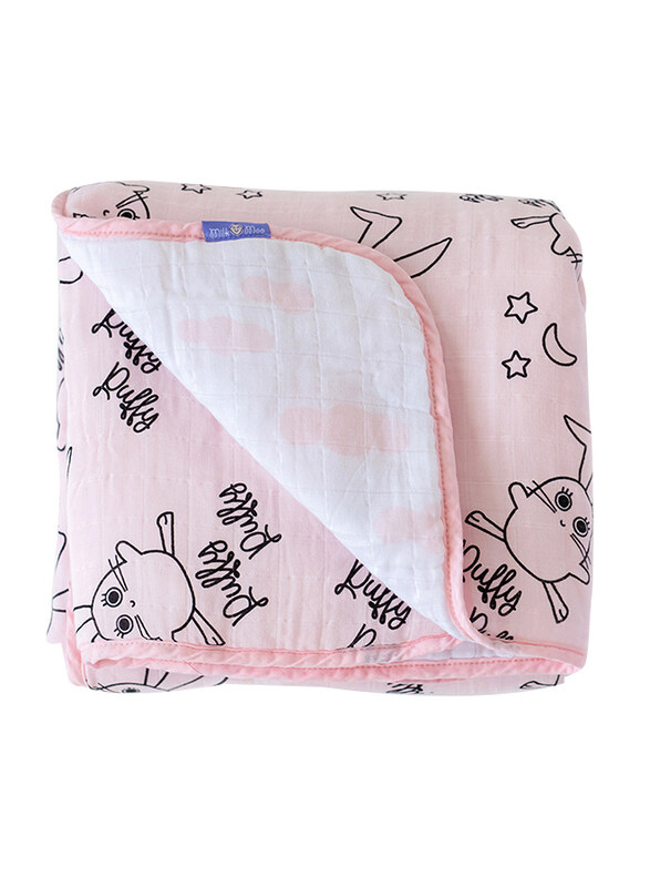 Milk & Moo Chancin Muslin Fiber Filled Baby Blanket, Pink/Black/White