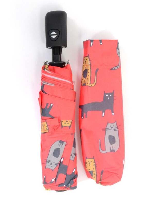 BiggDesign Cats Mini 8 Ribs Folding Umbrella with UV Protection, Red Multi