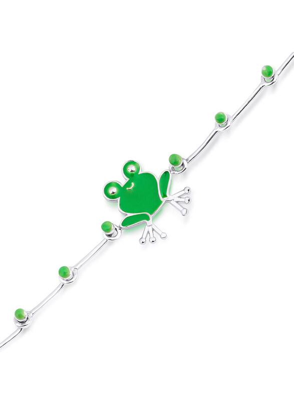 Milk & Moo Cacha Frog Baby Girl Anklet, Silver