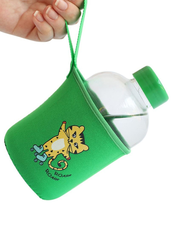 Milk & Moo Skater Cheetah Kids Glass Water Bottle, 600ml, Green