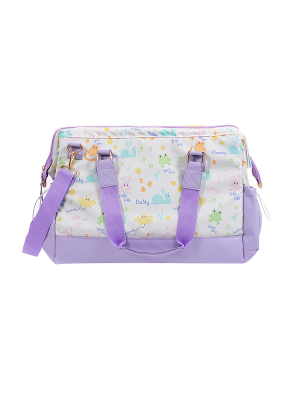 Milk&Moo Waterproof Diaper Tote Bag with Insulated Bottle Pockets and Stroller Strap for Kids Unisex, Purple/White