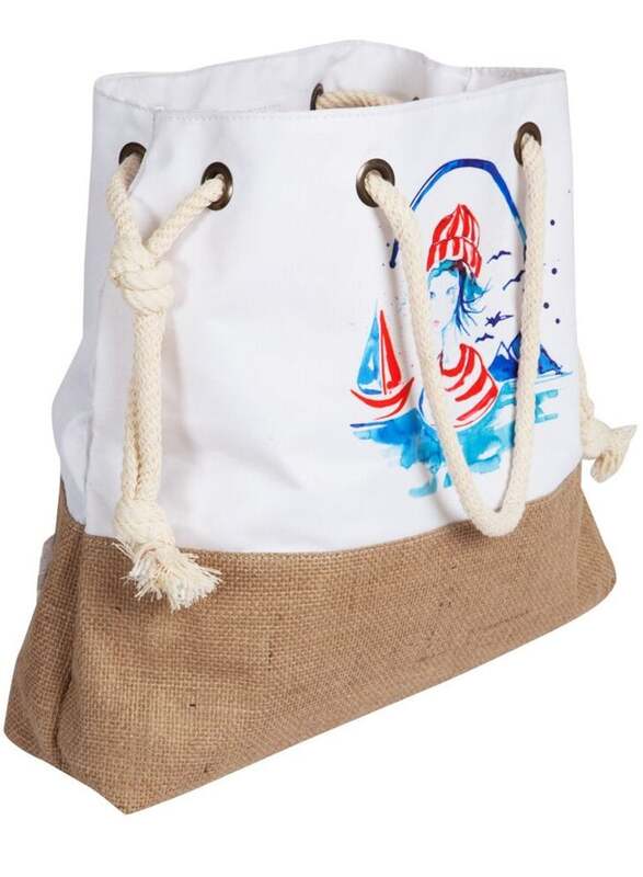 Anemoss Sailor Girl Jute Beach Bag with Rope Handle and Inner Pocket, Multicolour