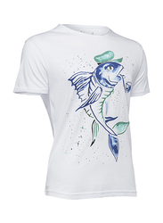 BiggDesign Anemoss Captain Fish Short Sleeve T-Shirt for Men, Large, White/Blue/Green