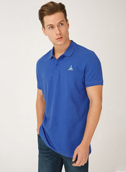 BiggDesign Anemoss Cotton Sailboat Polo Collar T-shirt for Men, S, Blue
