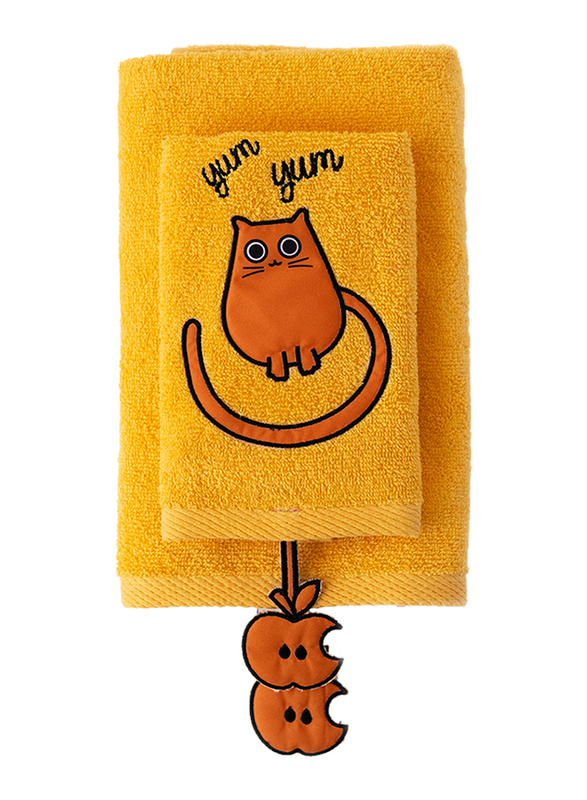 Milk & Moo 2-Pieces Tombish Cat Baby Towels Set, Orange/Brown