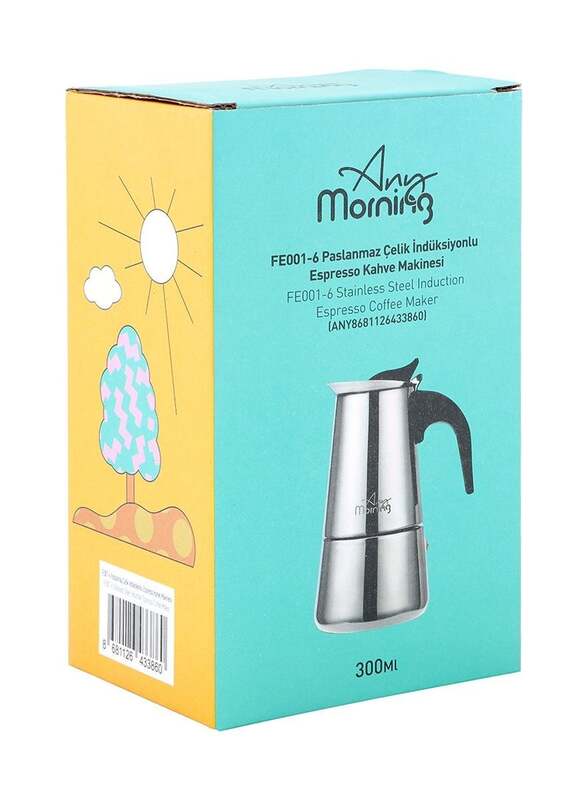 Any Morning 300ml Stainless Steel Stove Top Espresso Maker, Silver